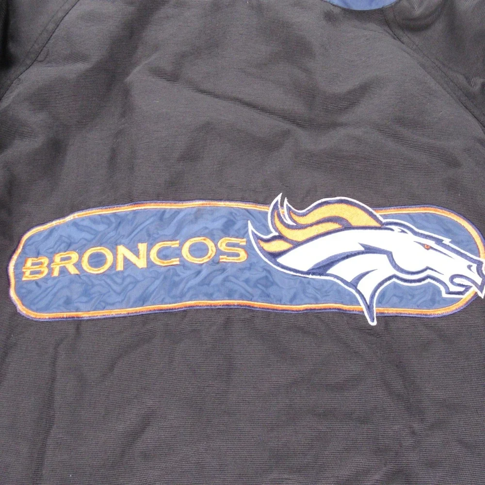 Denver Broncos Jacket Mens Medium Black G III & Carl Banks Hoodedd Zip Parka VTG
